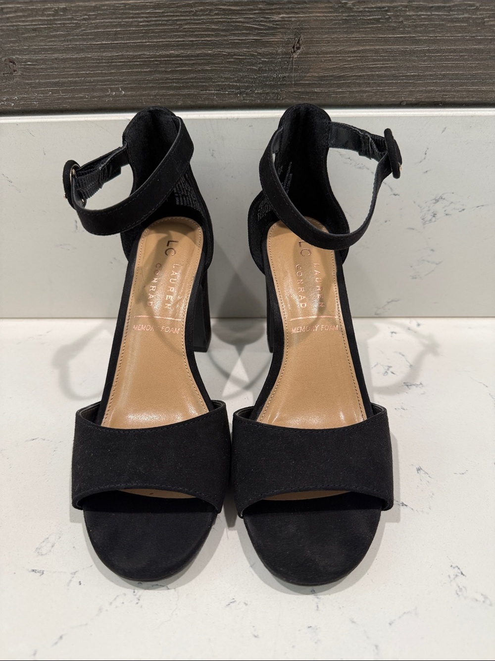 LC Lauren Conrad Black Ankle-Strap Block Heels